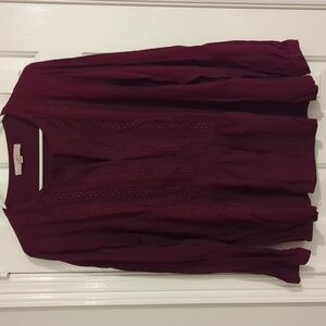Ann Taylor LOFT Burgundy Wine Peasant Blouse, Large